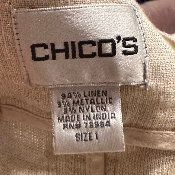 Chicos Crean W Gold Shimmer & Jewel Embellished Linen Long Sleeve Hook E… - Picture 7 of 11